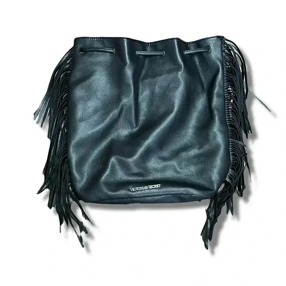 Victoria's Secret Handbags - 🌟 Victoria's Secret Black Fringe Drawstring Backpack Women's Fashion Accessory 🌟